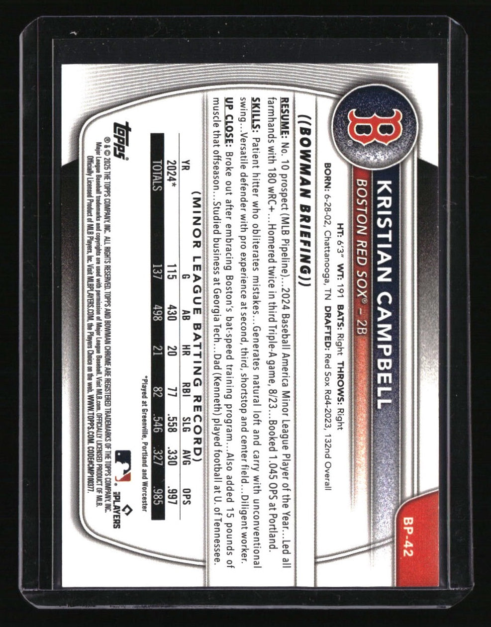 2025 Bowman Kristian Campbell Prospects Yellow #/75