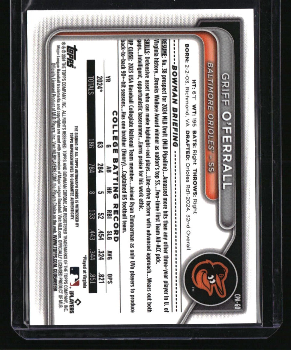 2024 Bowman Draft Griff O'Ferrall Chrome Prospect Auto Gold Wave Refractor #/50