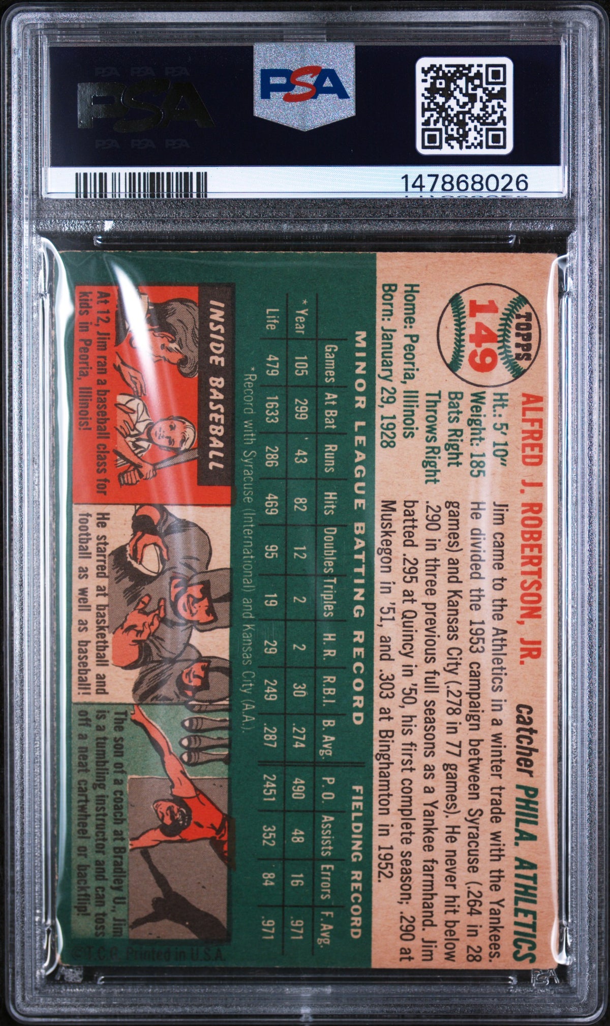 1954 Topps Jim Robertson PSA 3