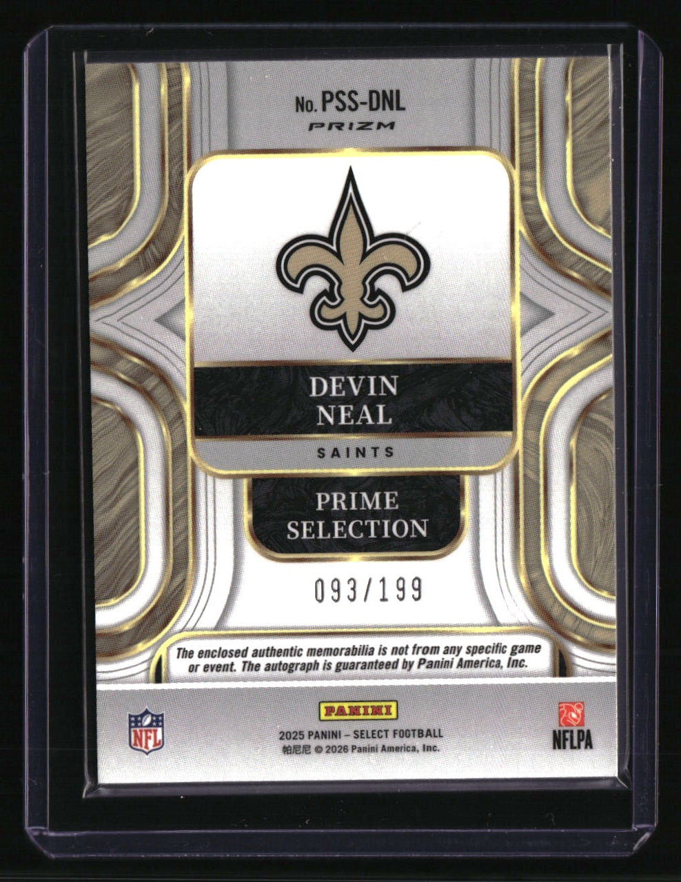 2025 Panini Select Devin Neal Prime Selections Prizm Signatures #/199