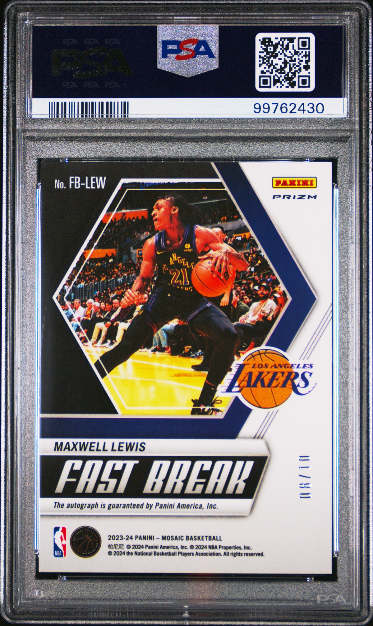 2023 Panini Mosaic Fast Break Autographs Maxwell Lewis Gold PSA 10