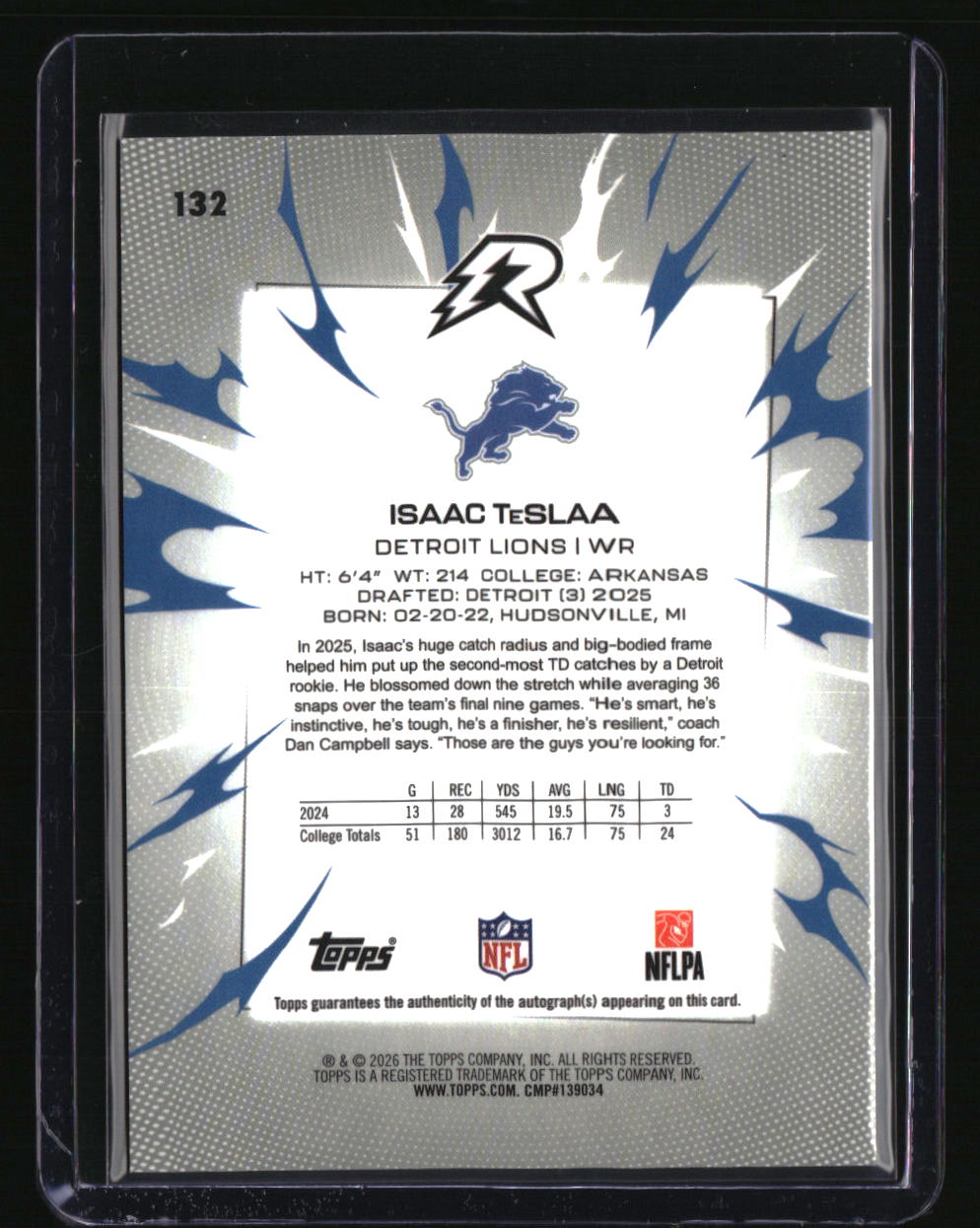2025 Topps Resurgence Isaac TeSlaa Signatures Black & White Refractor #/375
