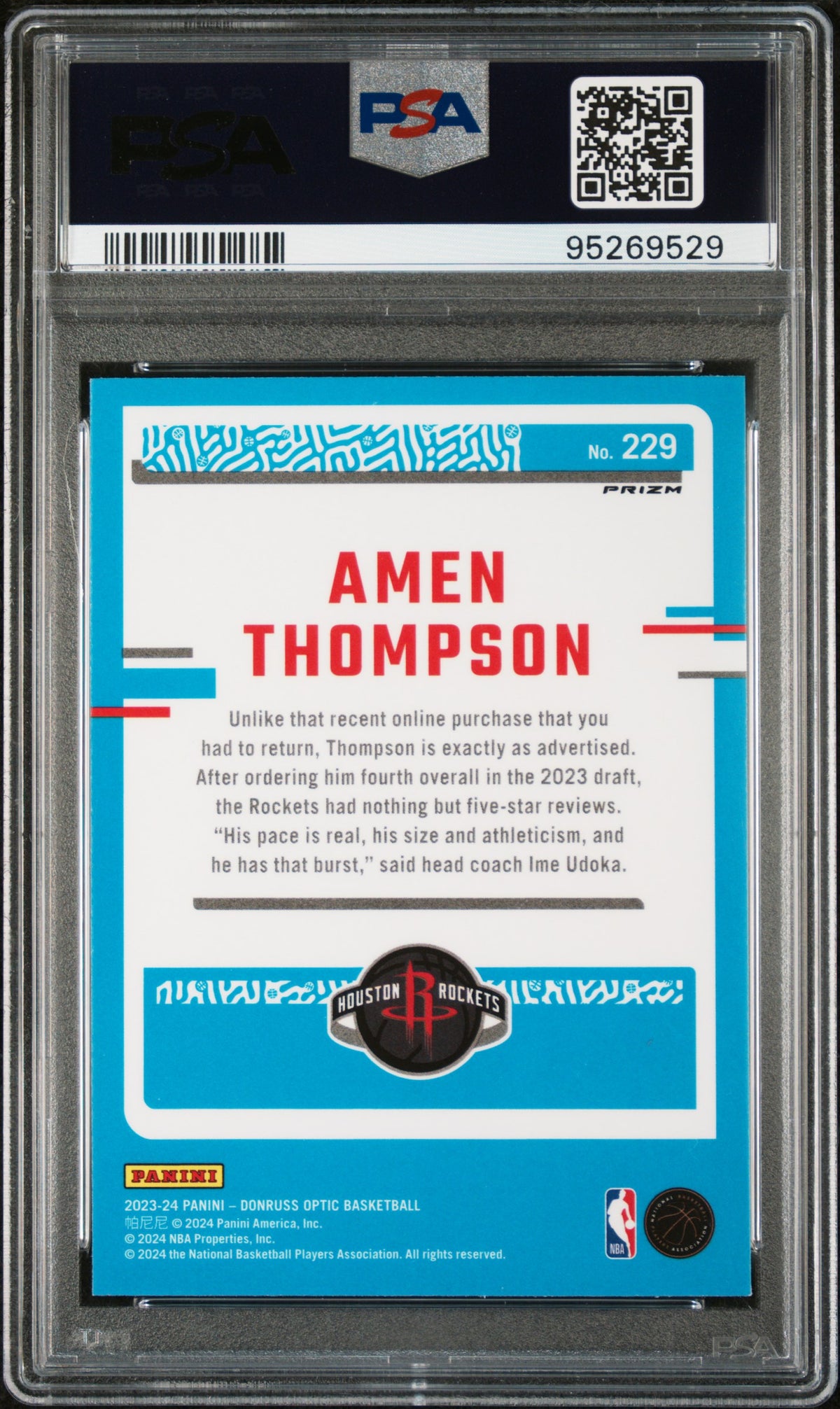 2023 Panini Donruss Optic Amen Thompson Purple Shock PSA 9