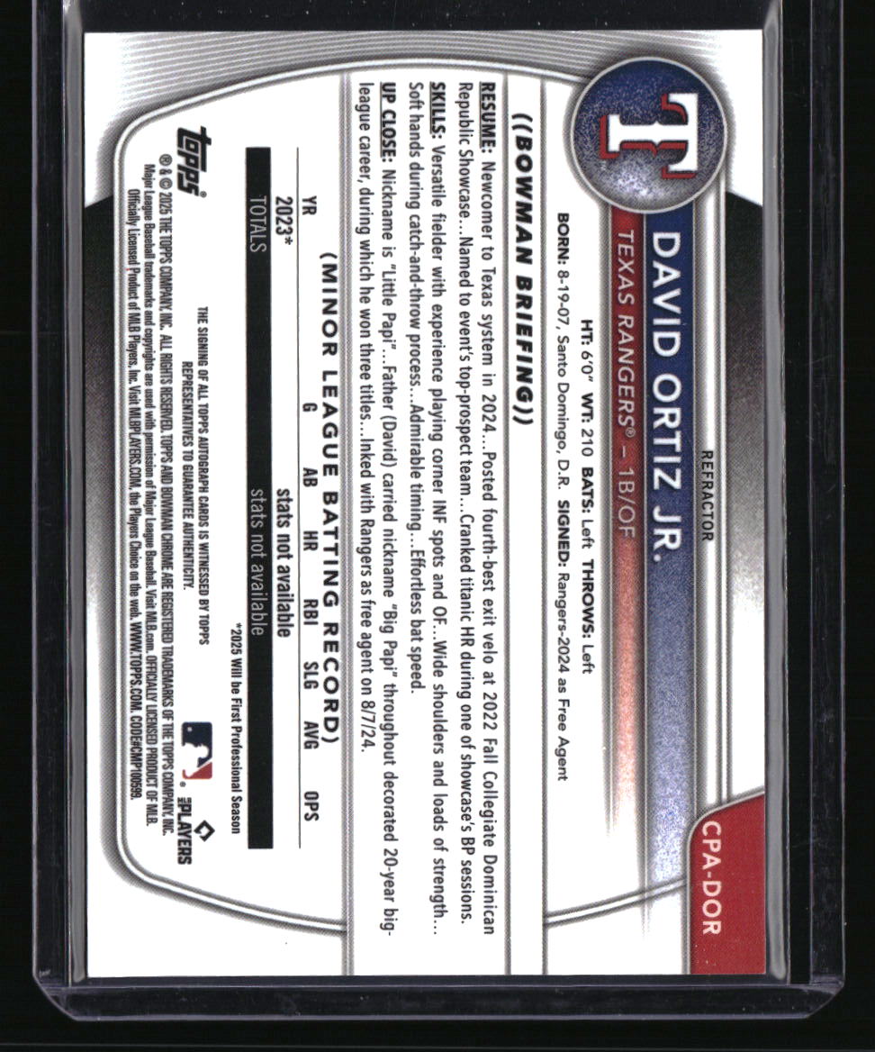2025 Bowman Chrome David Ortiz Jr. Prospect Autographs Refractor #/499