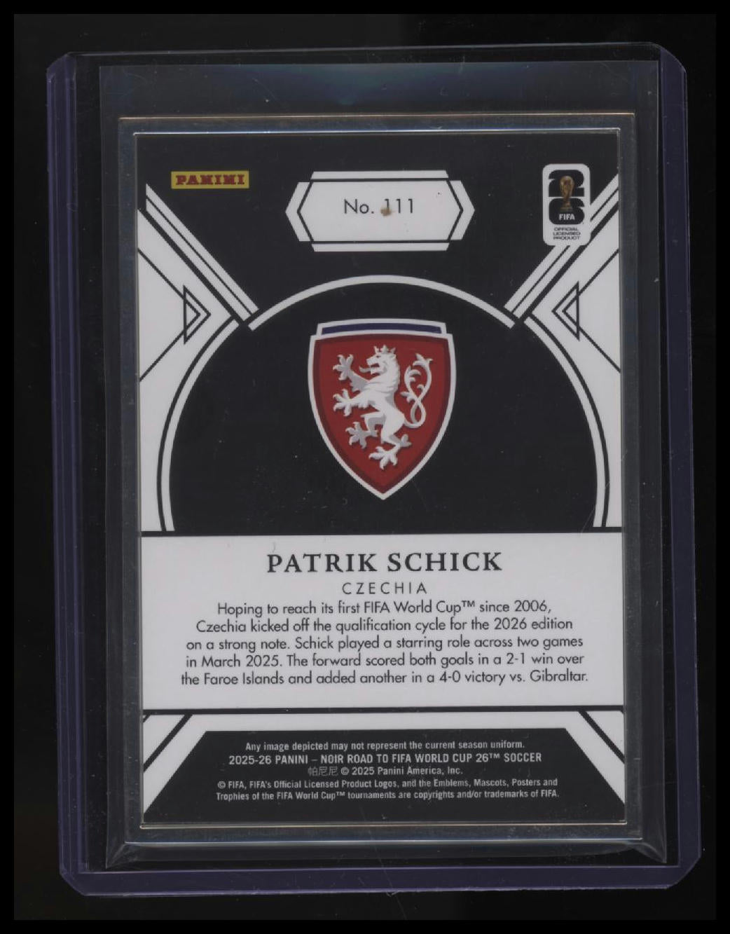 2025-26 Panini Noir Road to FIFA World Cup Patrik Schick Silver Frame #/10