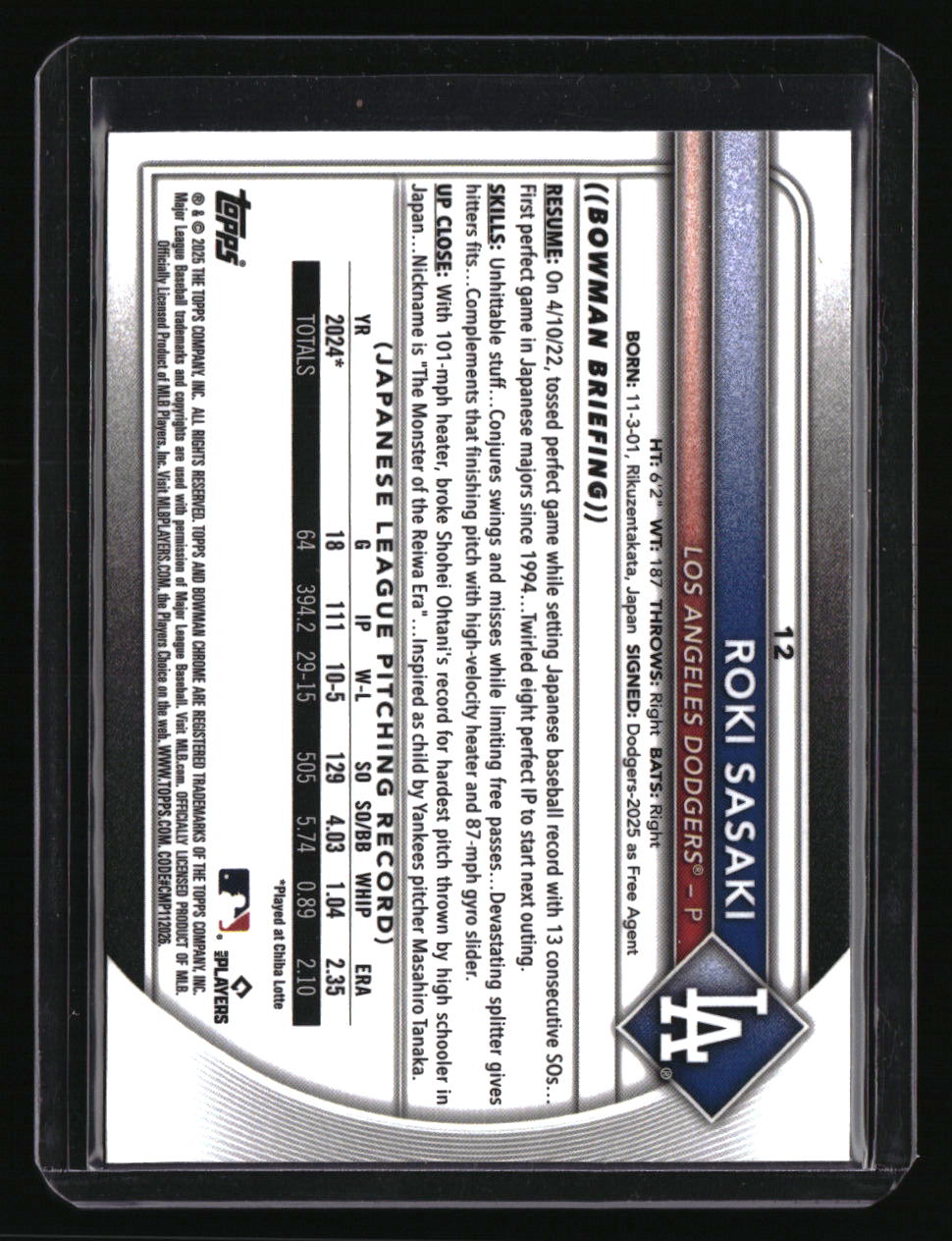 2025 Bowman Chrome Sapphire Edition Roki Sasaki