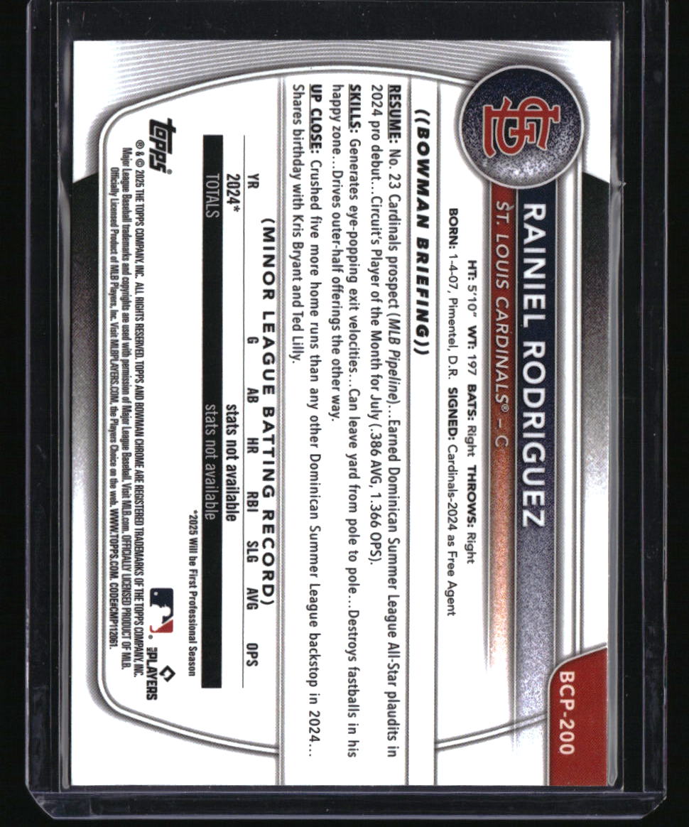 2025 Bowman Chrome Rainiel Rodriguez Prospects Fuchsia Shimmer #/199