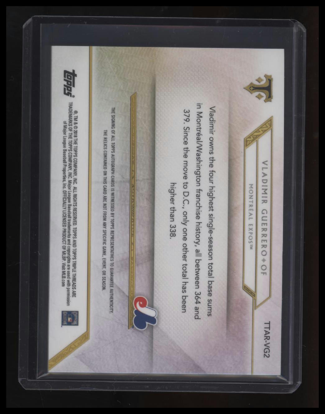 2018 Topps Triple Threads Vladimir Guerrero Autograph Relics #/18