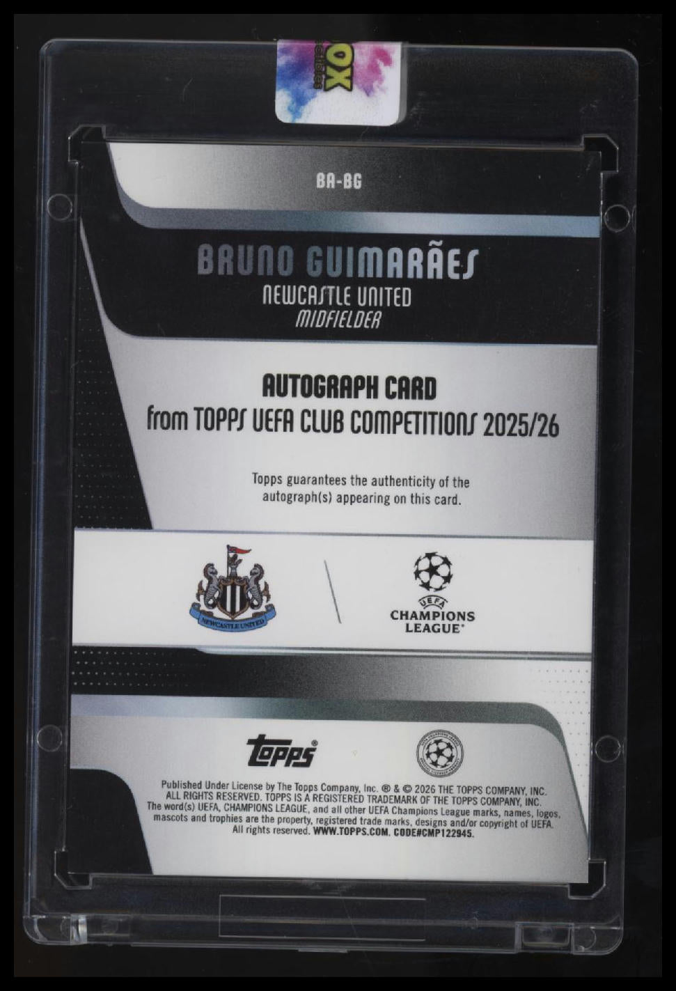 2025-26 Topps UEFA Club Competitions Bruno Guimarães Auto Black Foil #/10