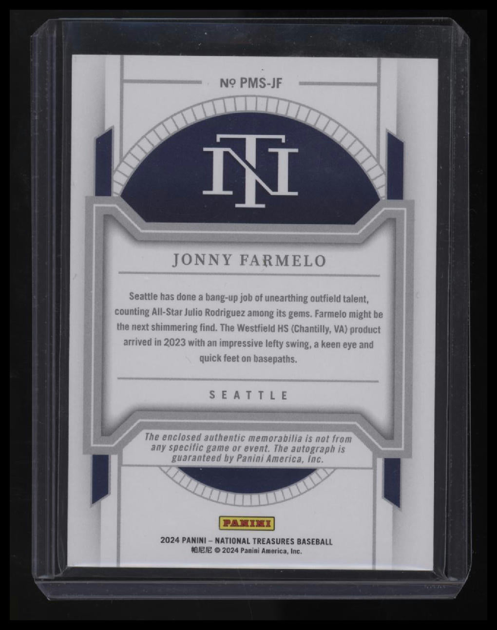 2024 National Treasures Jonny Farmelo Prospect Material Signatures Gold #/49
