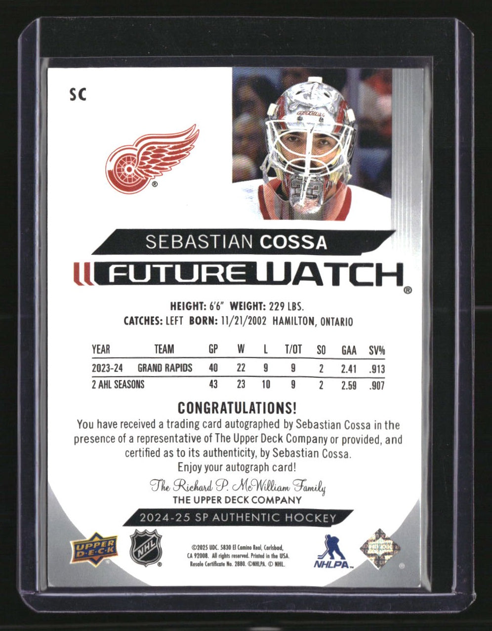 2024-25 SP Authentic Sebastian Cossa #/999