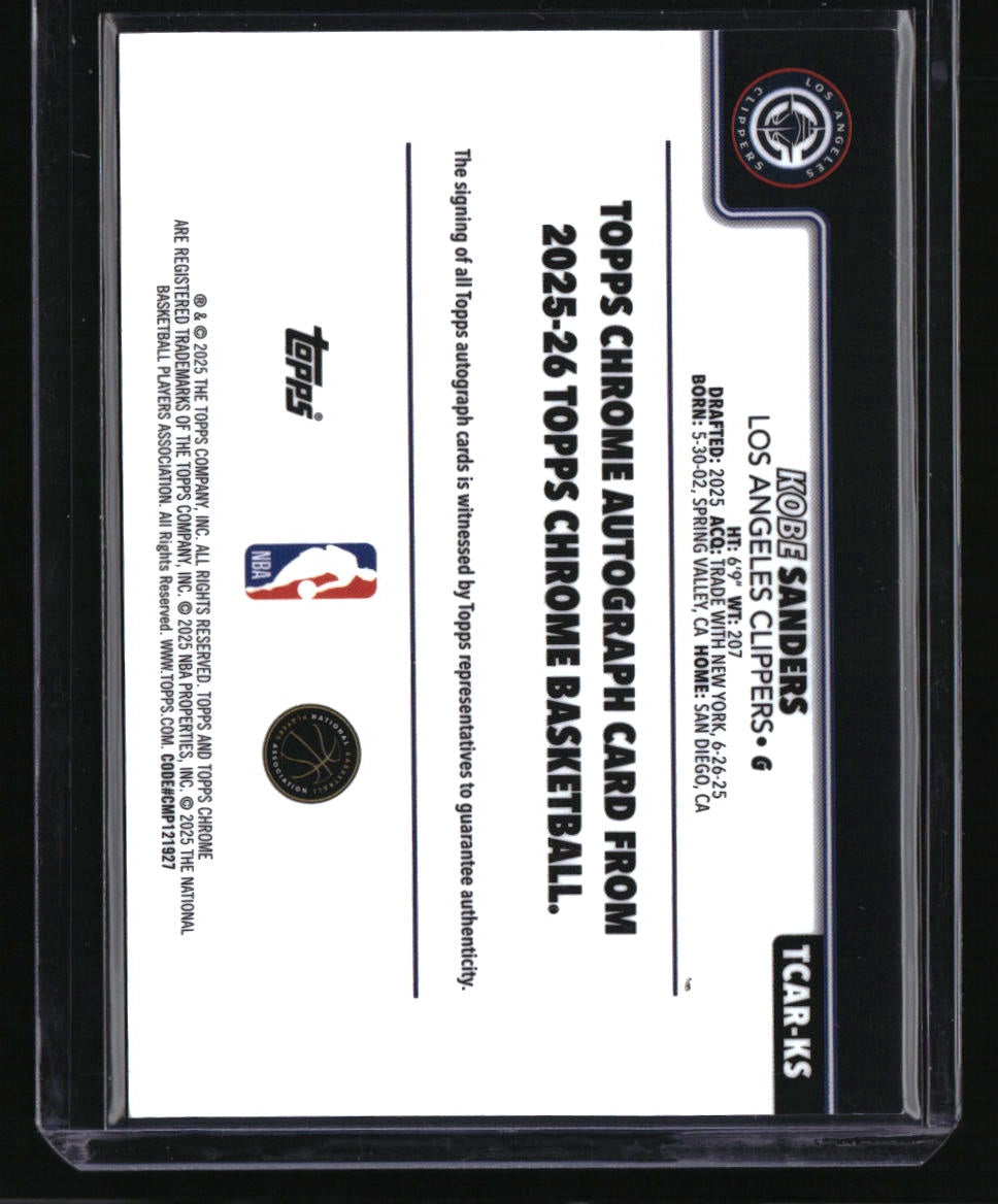 2025-26 Topps Chrome Kobe Sanders Chrome Rookie Auto Purple Geometric #/75