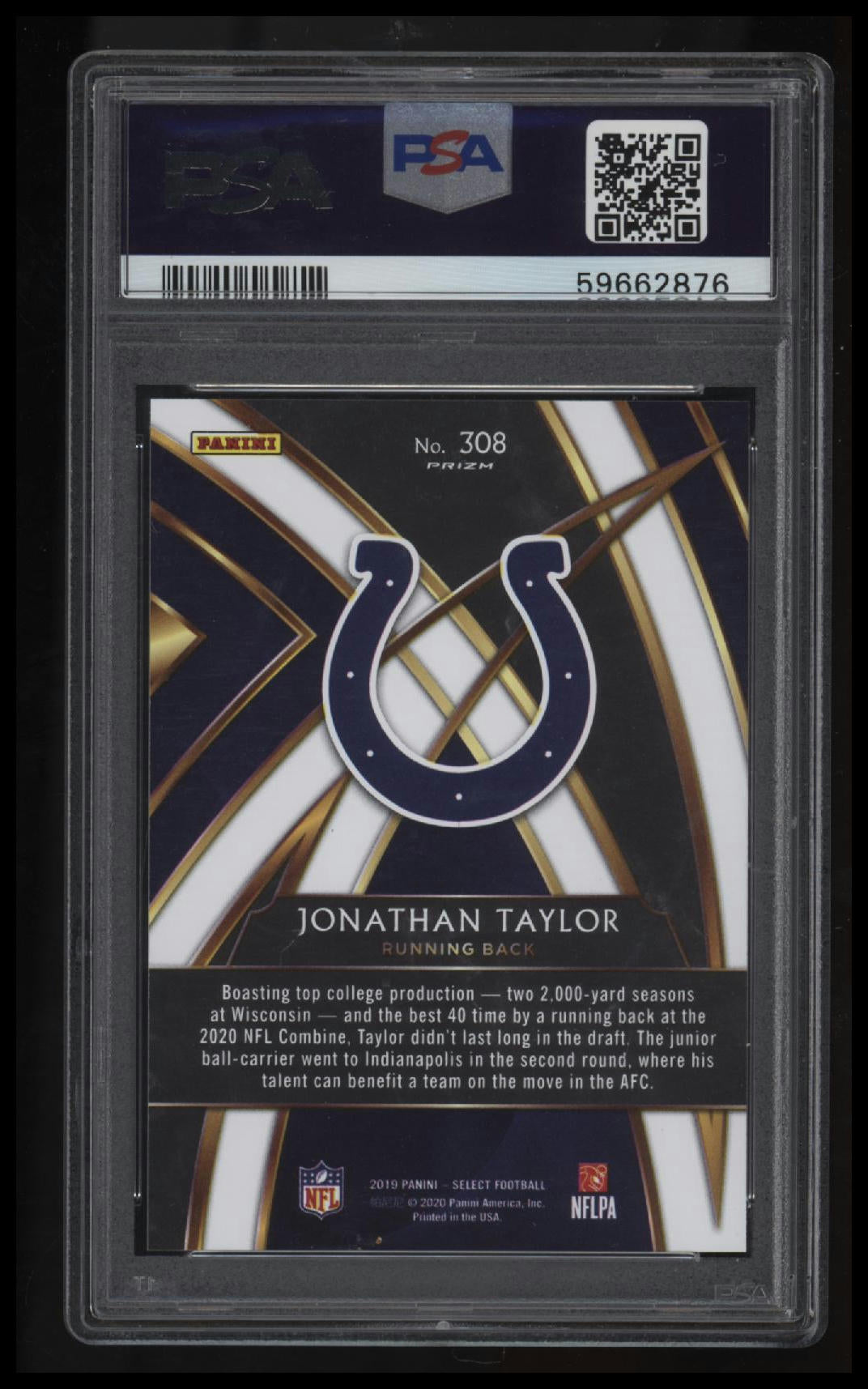 2019 Panini Select 2020 Xrc Prizm Redemption Jonathan Taylor PSA 9