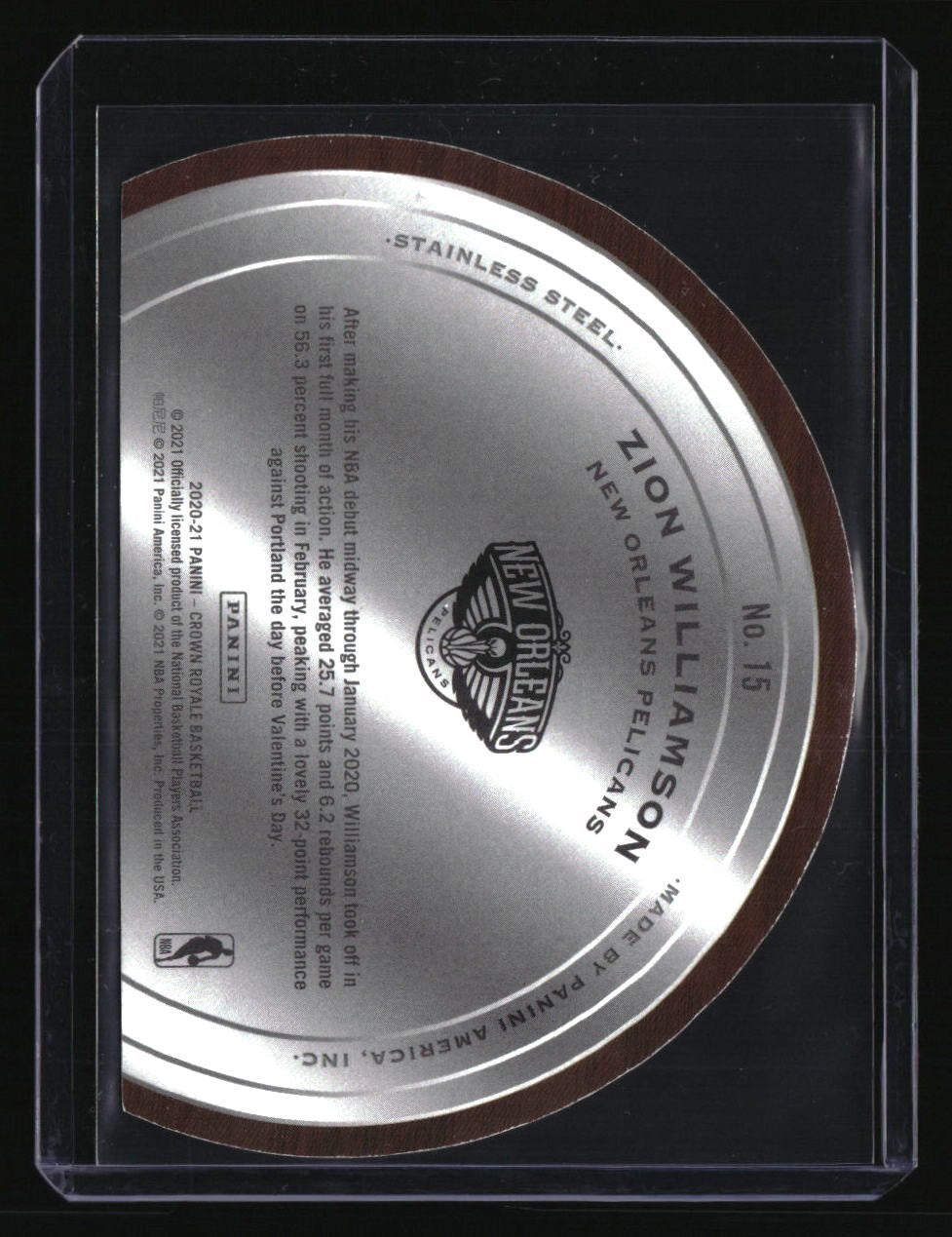 2020-21 Panini Crown Royale Zion Williamson Test of Time #/99