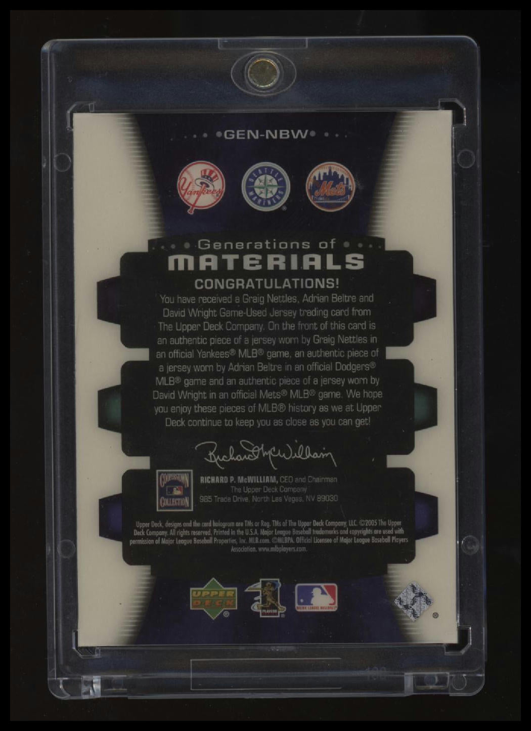 2005 Upper Deck Trilogy Nettles / Beltre / Wright Generations of Materials #/50