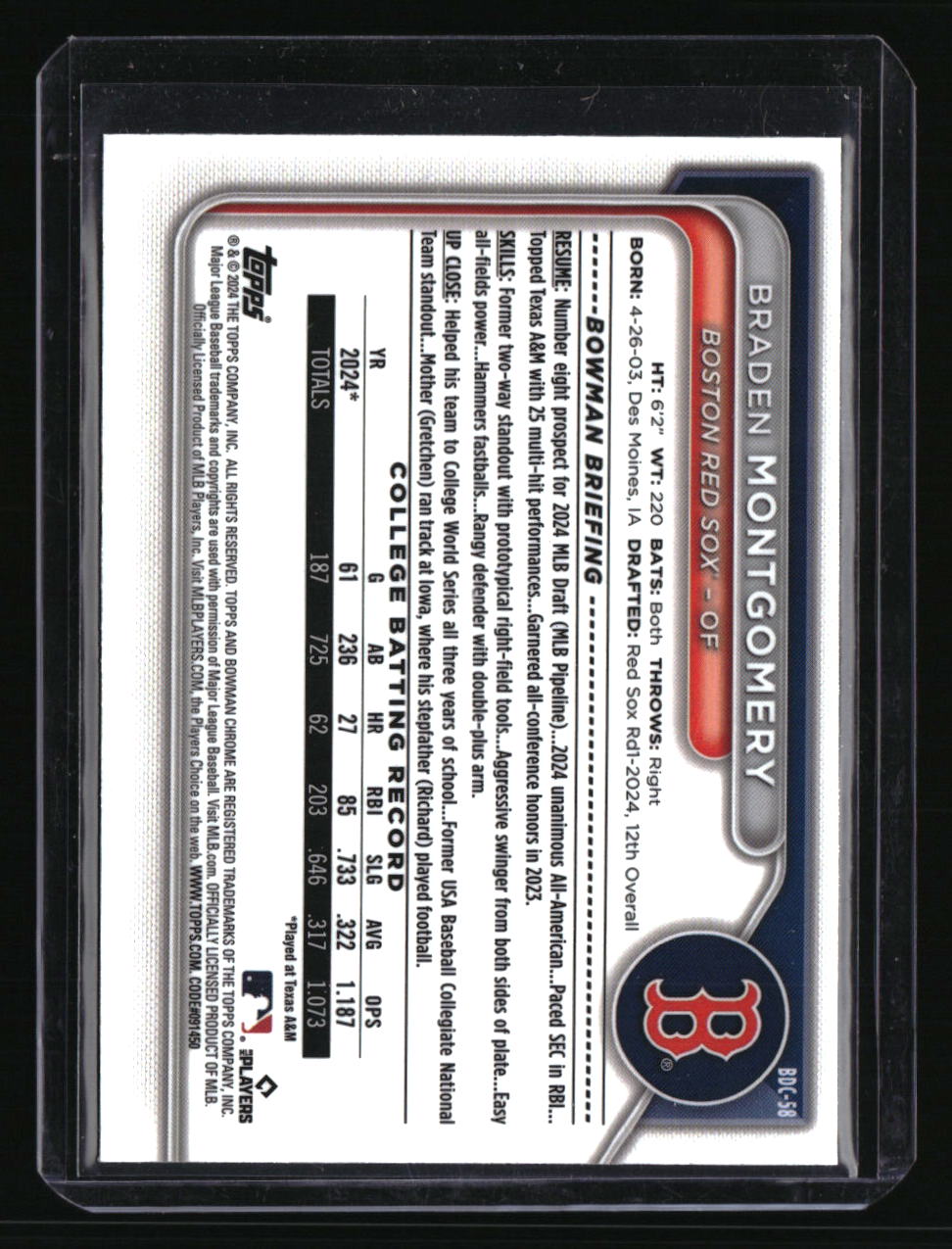 2024 Bowman Draft Sapphire Edition Braden Montgomery