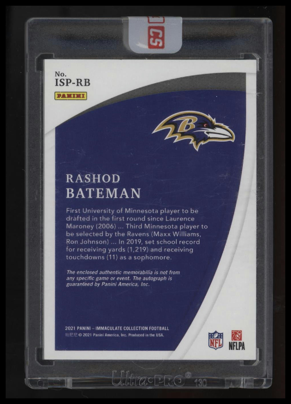 2021 Panini Immaculate Rashod Bateman Immaculate Signature Patches Rookie #/18