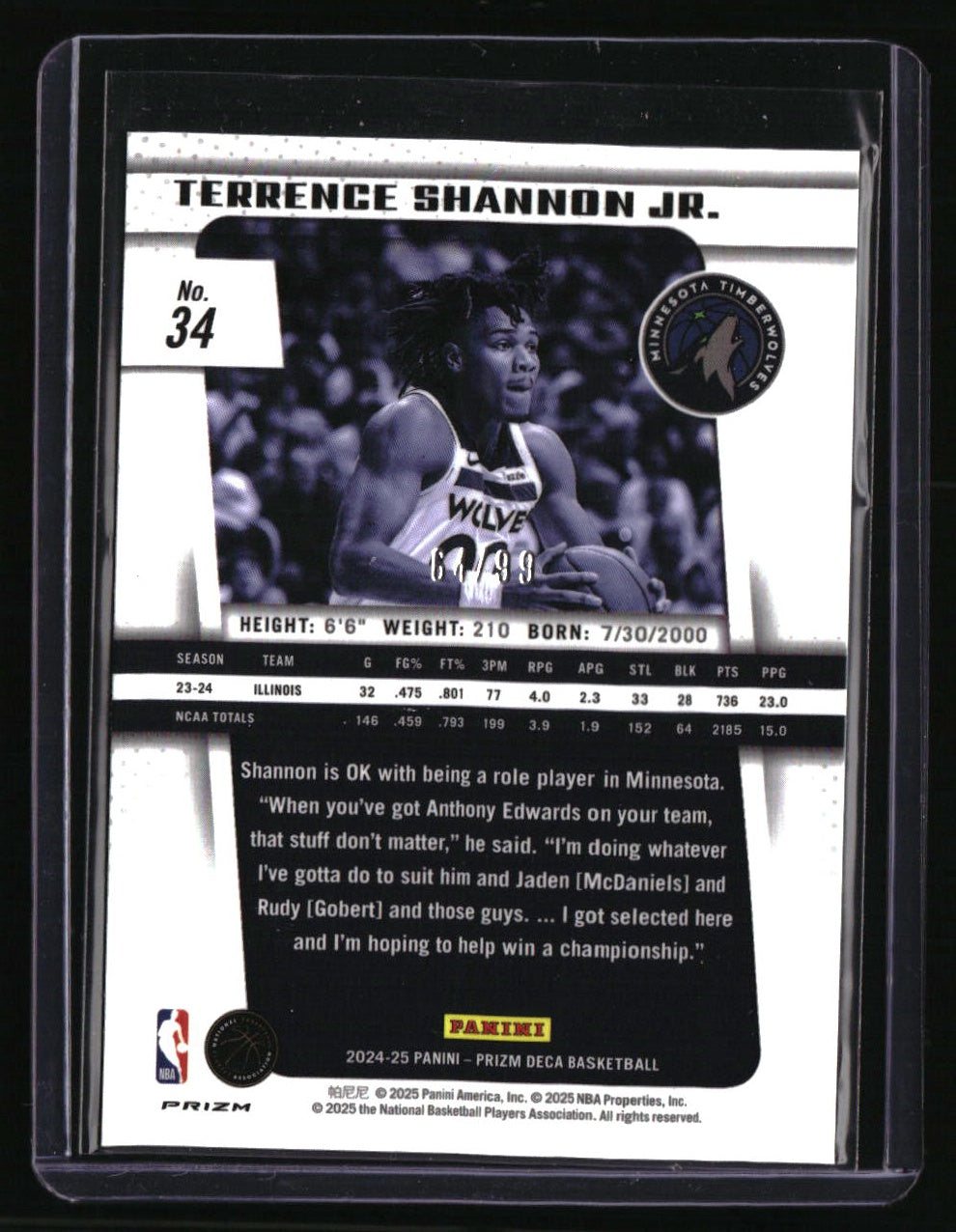 2024-25 Panini Prizm Deca Terrence Shannon Jr. Purple #/99