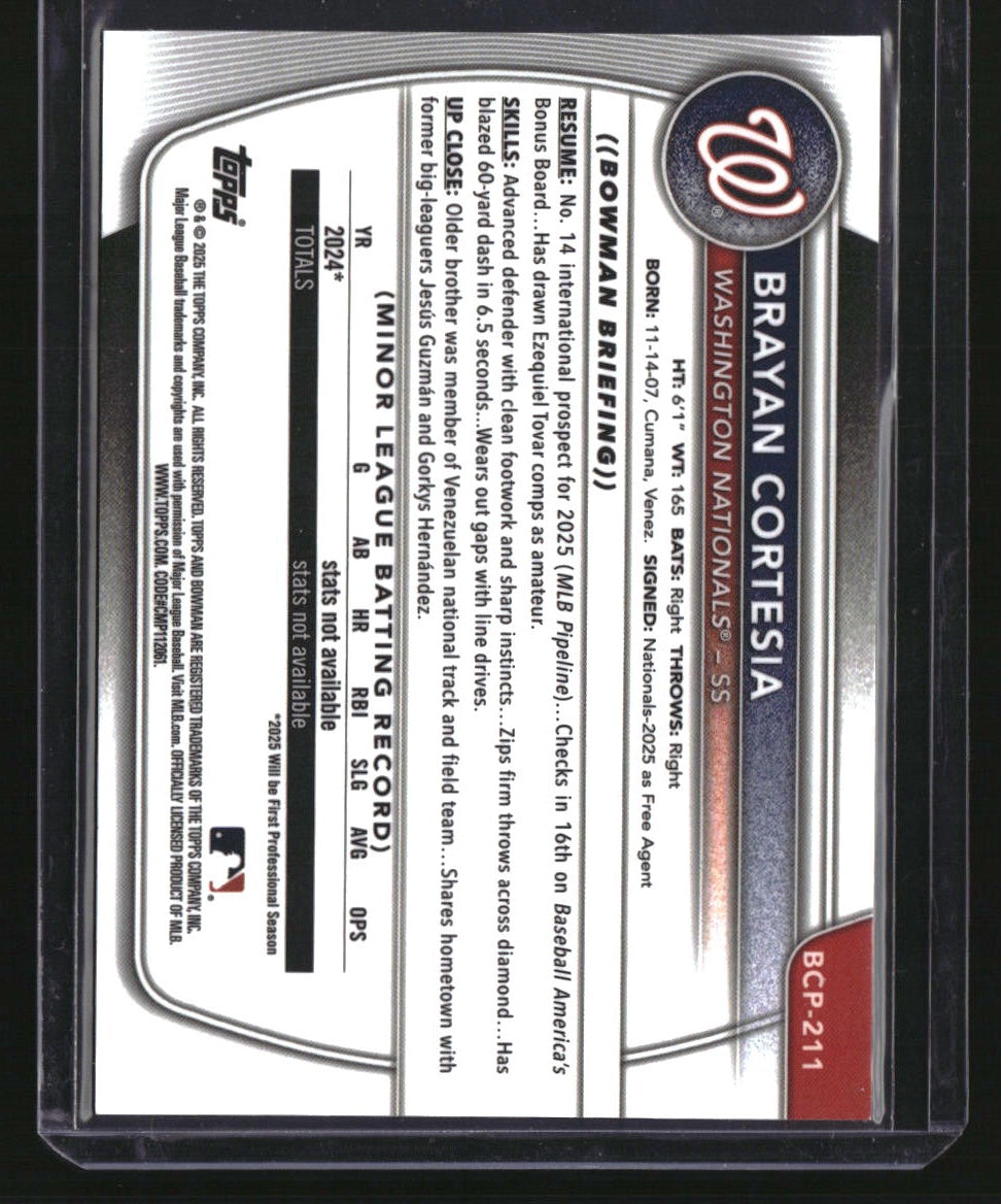 2025 Bowman Chrome Sapphire Brayan Cortesia Prospects Orange Sapphire #/25