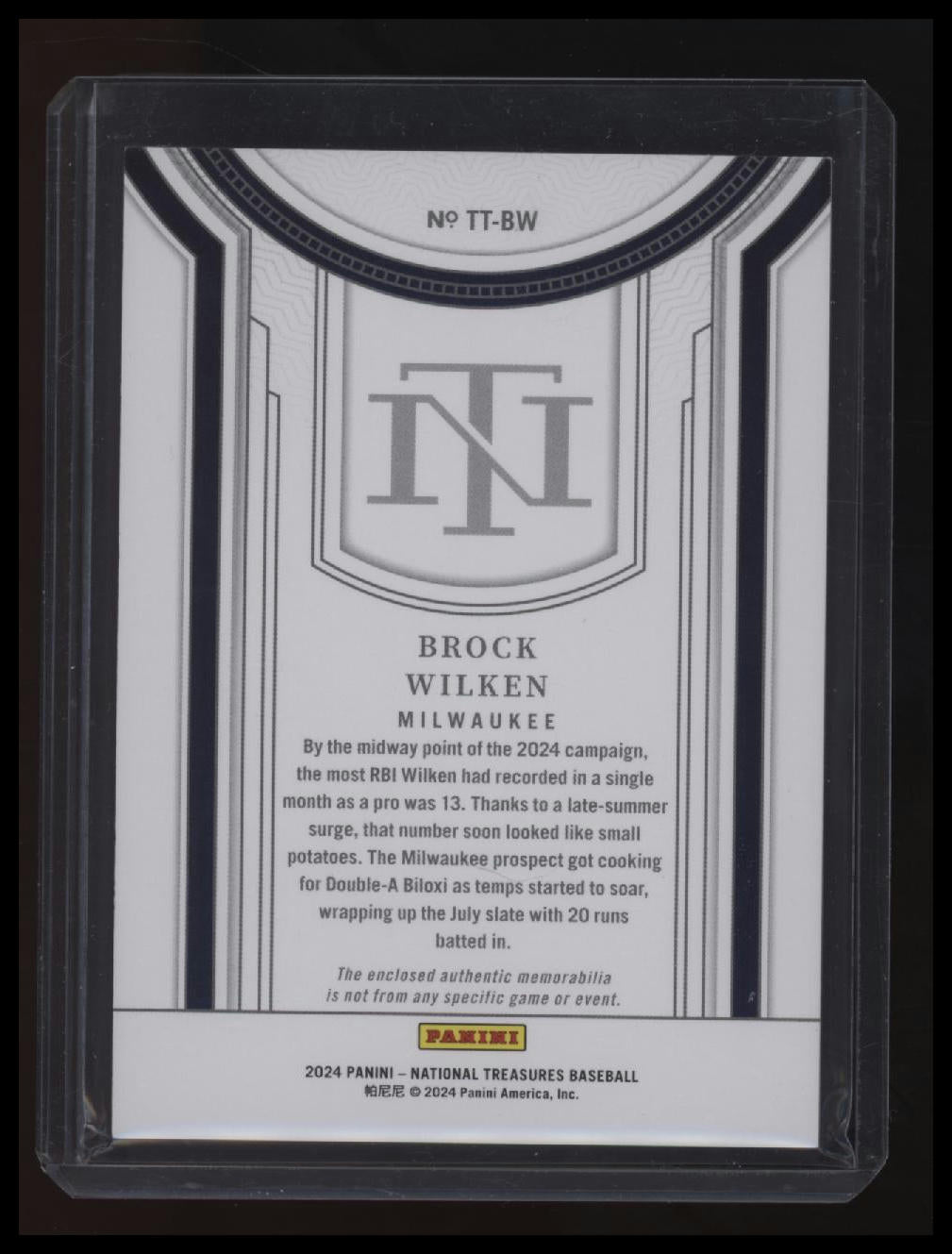 2024 Panini National Treasures Brock Wilken Treasured Threads Holo Gold #/10