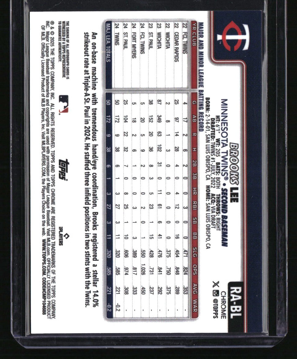 2025 Topps Chrome Brooks Lee Rookie Autographs Purple Speckle Refractors #/299