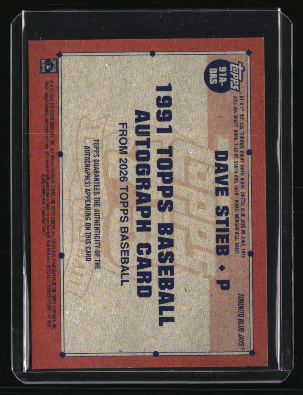 2026 Topps Dave Stieb 35th Anniversary Autographs (Series Two)