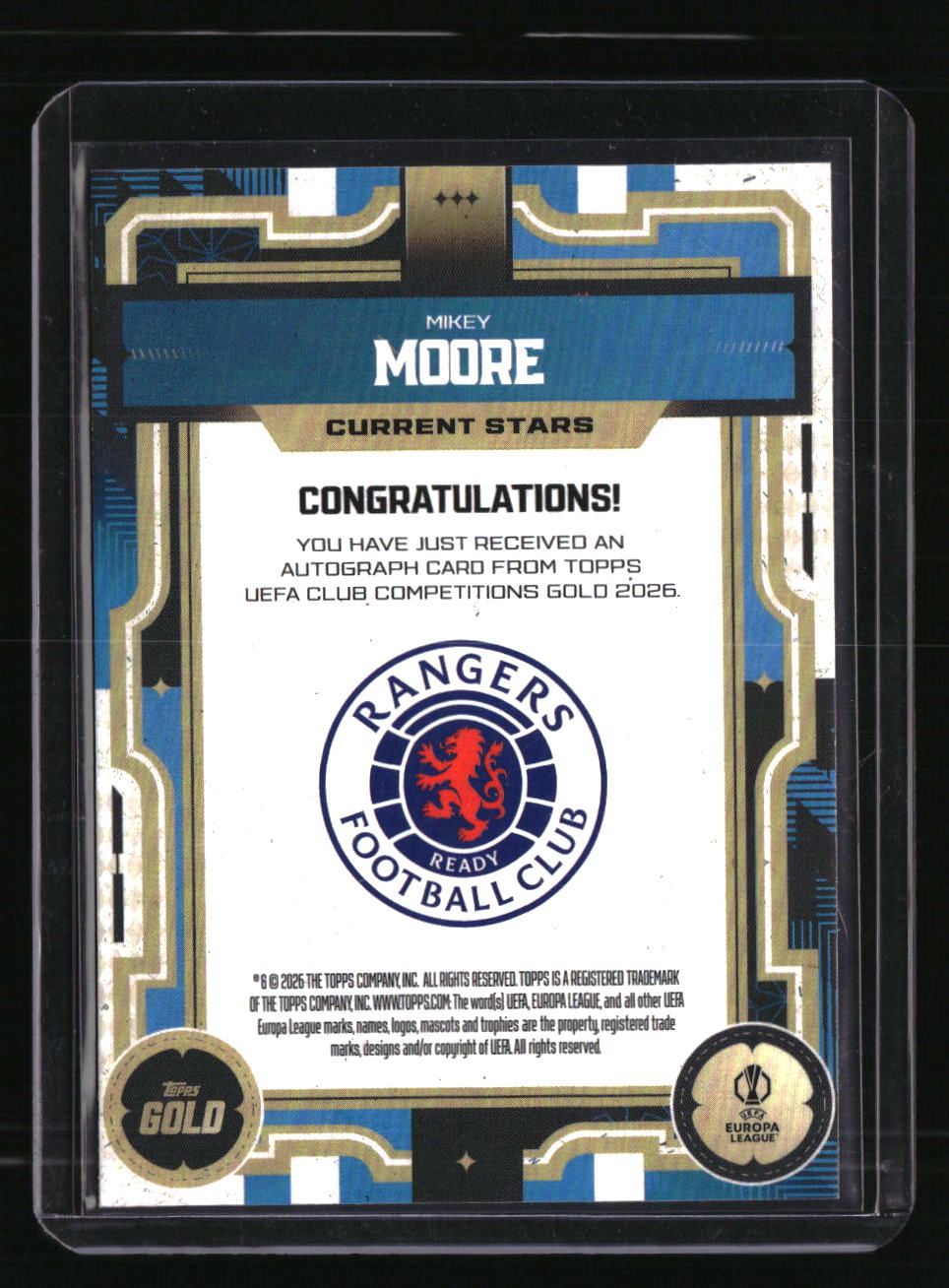 2025-26 Topps Gold UEFA Club Competitions Mikey Moore Autographs Blue #/99