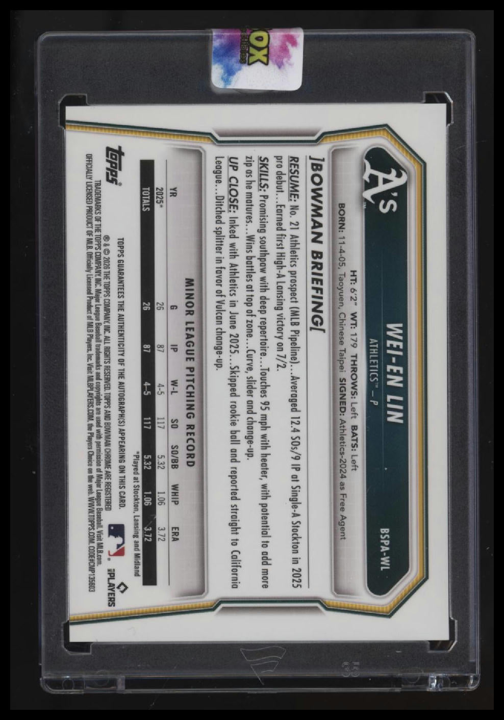 2026 Bowman Sapphire Edition Wei-En Lin Prospect Auto Green #/99