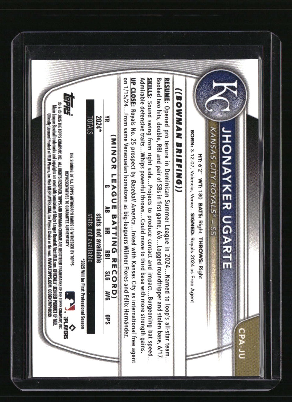 2025 Bowman Jhonayker Ugarte Chrome Prospects Autographs Mini Diamond #/100
