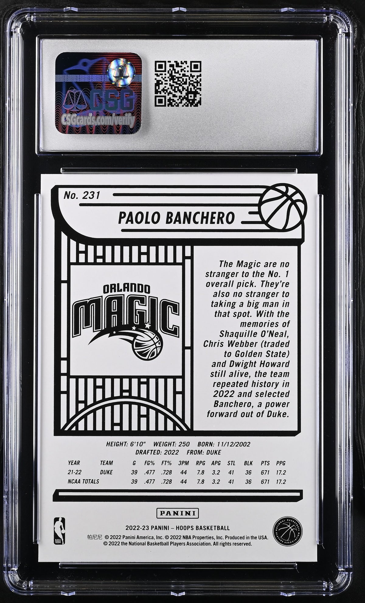 2022-23 Hoops Paolo Banchero CGC 10