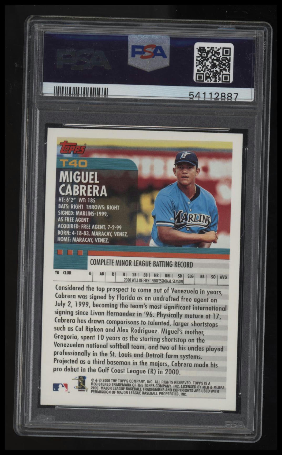 2000 Topps Traded Miguel Cabrera PSA 10