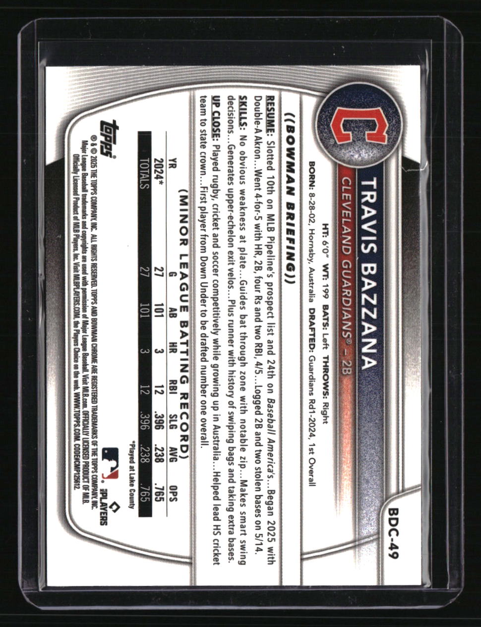 2025 Bowman Draft Travis Bazzana Chrome Steel Metal Refractor #/100
