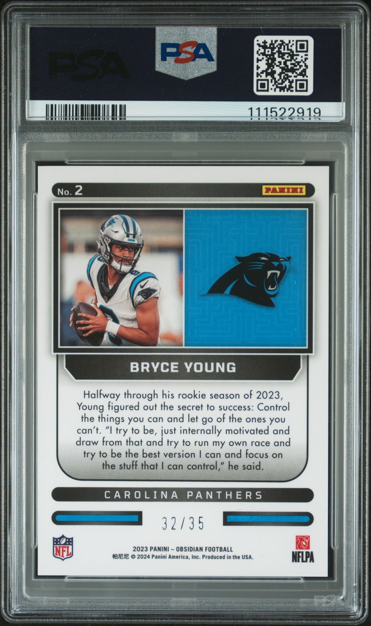 2023 Panini Obsidian Supernova Bryce Young Supernova-Ee Green PSA 10