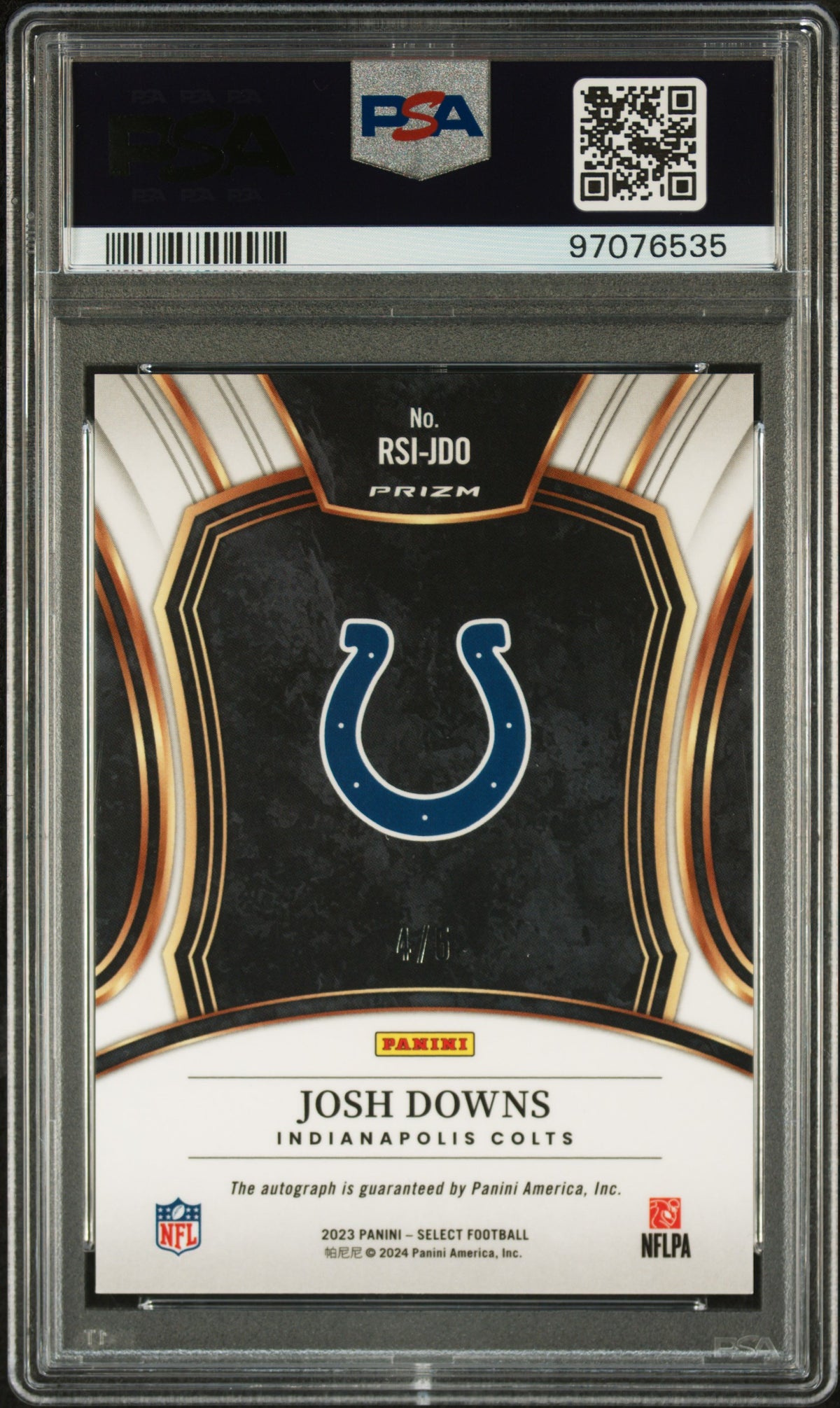 2023 Panini Select Rookie Signatures Josh Downs Rookie Sig-Dc Green Prizm PSA 9