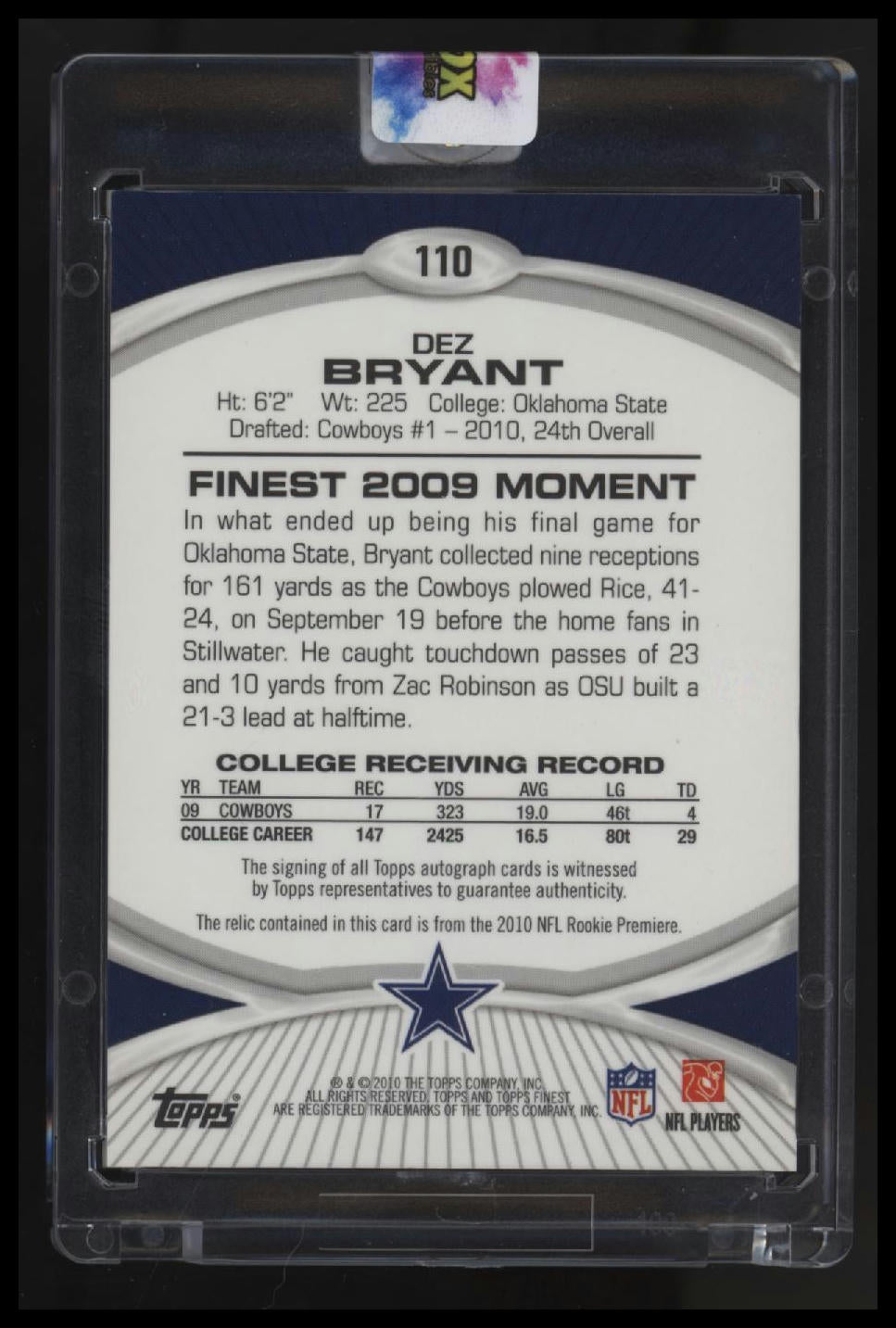 2010 Finest Dez Bryant Rookie Patch Autographs #/100