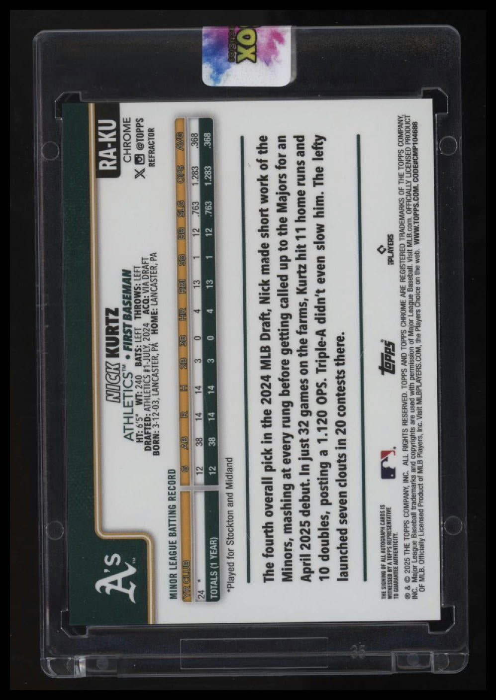 2025 Topps Chrome Nick Kurtz Rookie Autographs Refractors #/499