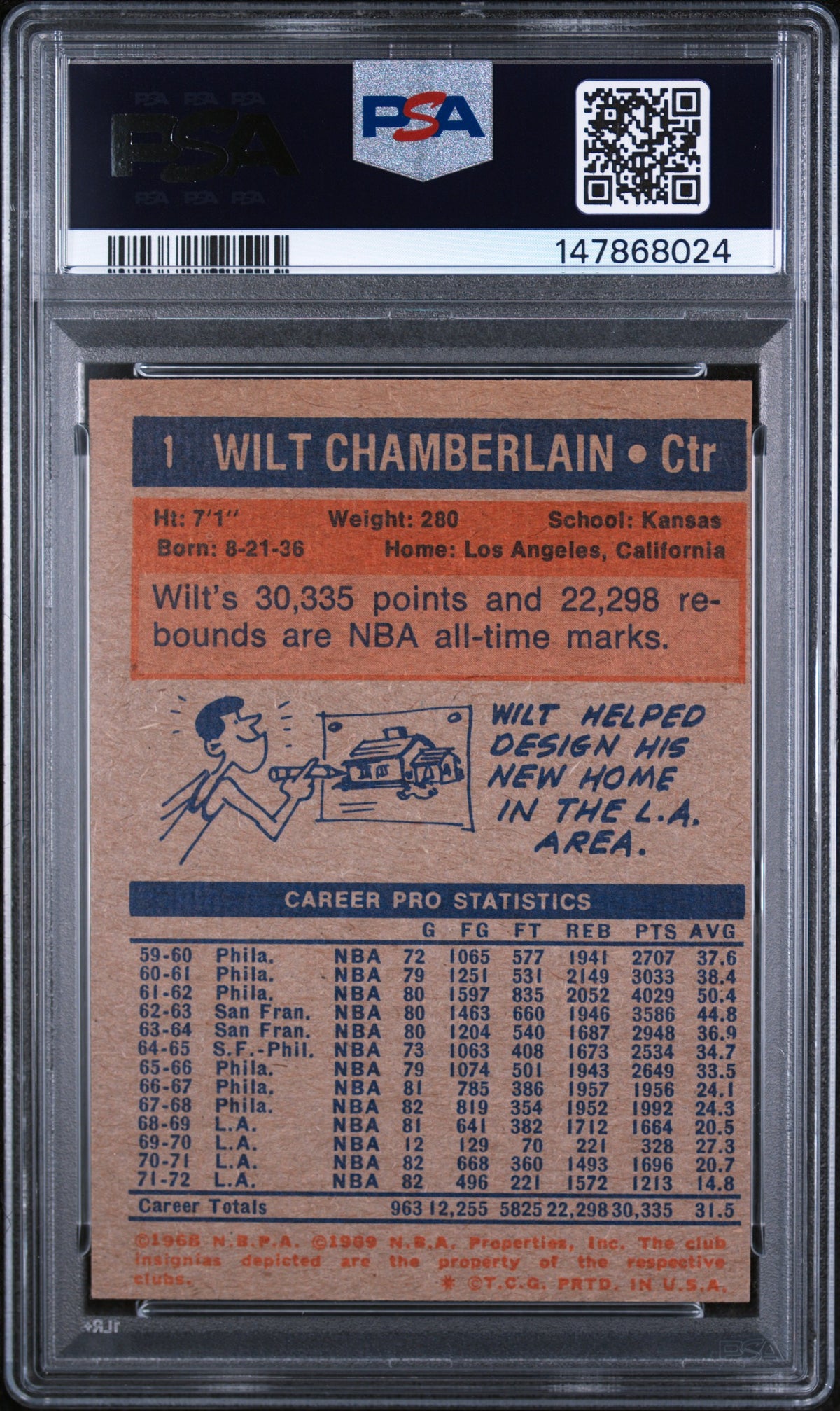 1972 Topps Wilt Chamberlain PSA 5