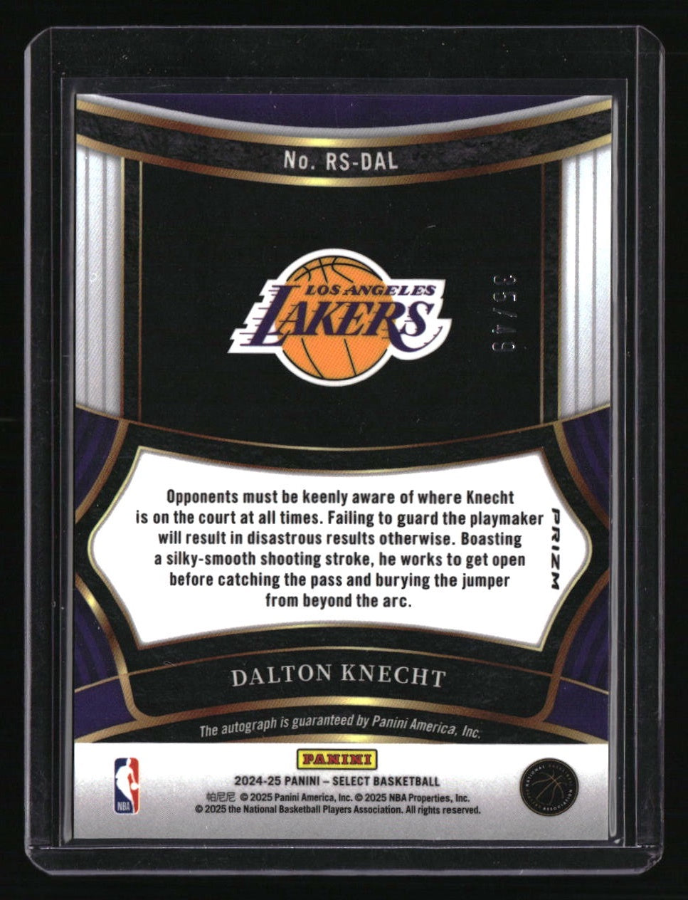 2024-25 Panini Select Dalton Knecht Rookie Signatures Blue Prizms #/49