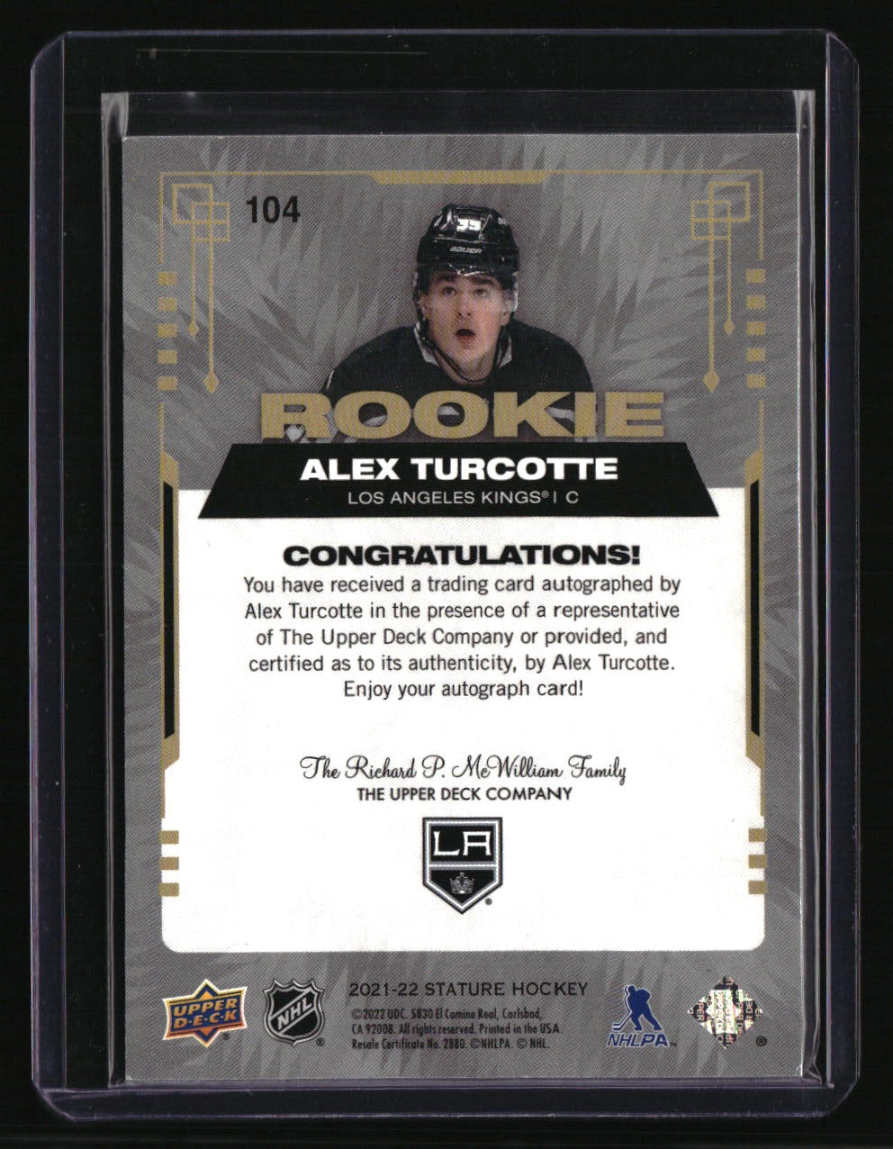 2021-22 Upper Deck Stature Alex Turcotte Autographs Photo Variant Green #/10