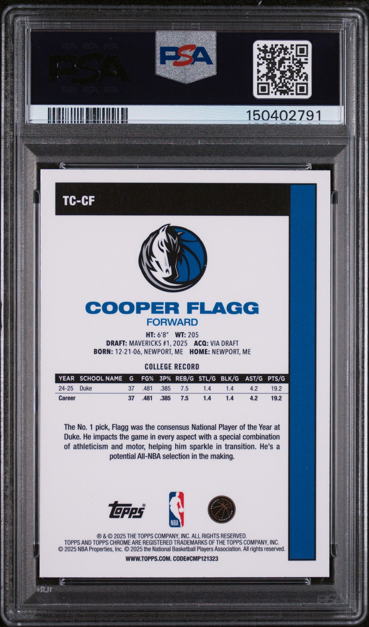 2025 Topps Silver Pack 1980-81 Topps Chrome Basketball Cooper Flagg PSA 10