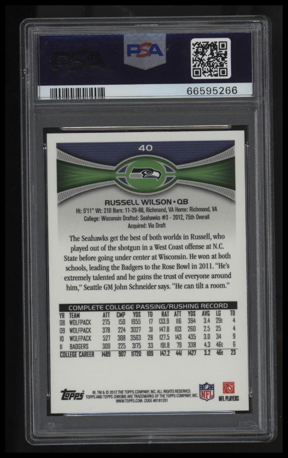 2012 Topps Chrome Russell Wilson PSA 10