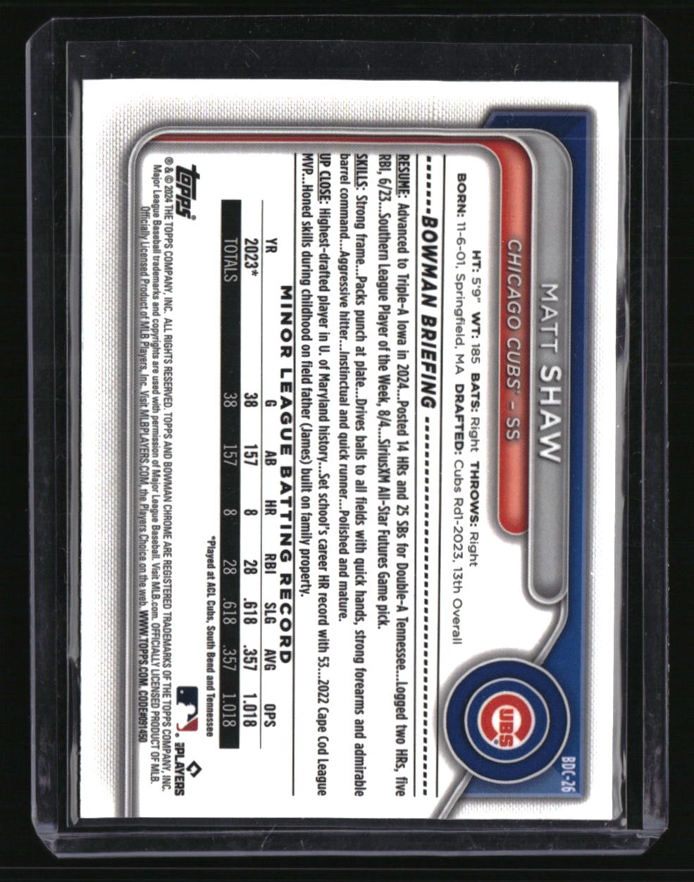 2024 Bowman Draft Sapphire Edition Matt Shaw Yellow #/75