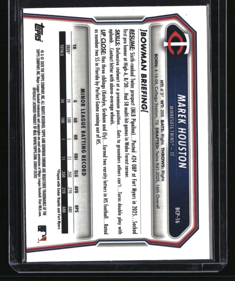 2026 Bowman Marek Houston Chrome Prospects Reptilian Fuchsia Refractor #/199