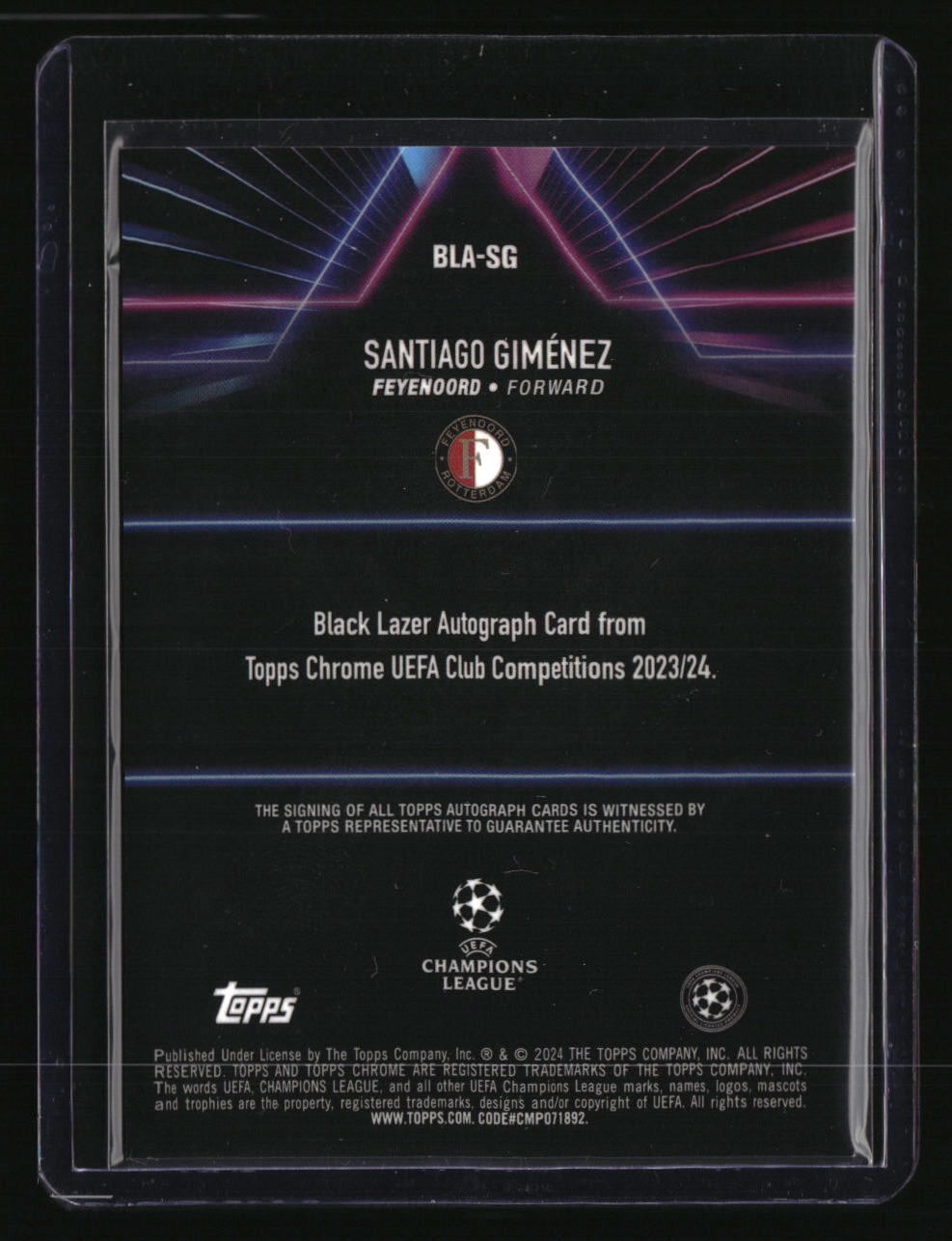 2023-24 Topps Chrome UEFA Club Competitions Santiago Giménez Black Lazer Auto