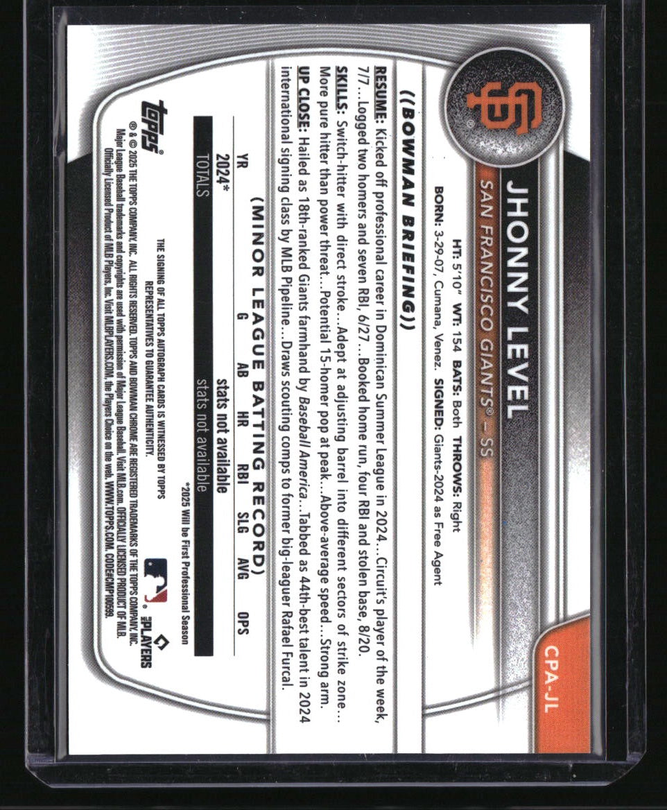 2025 Bowman Jhonny Level Chrome Prospect Autographs
