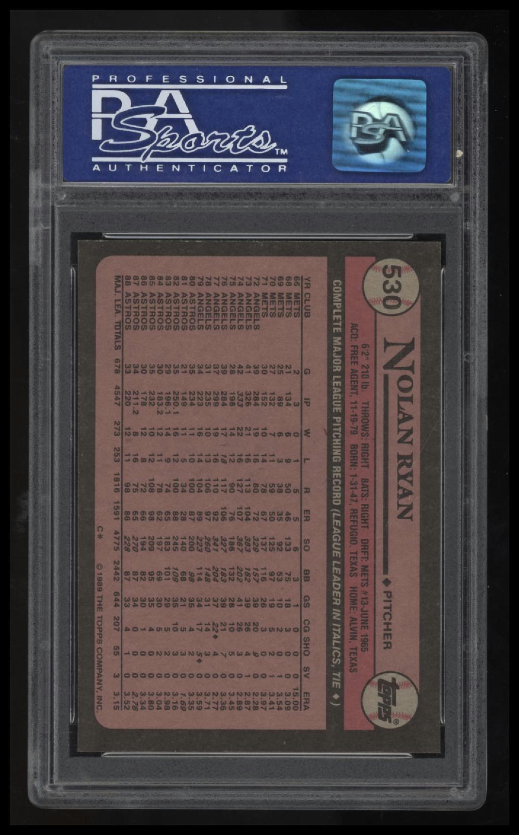 1989 Topps Nolan Ryan PSA 9