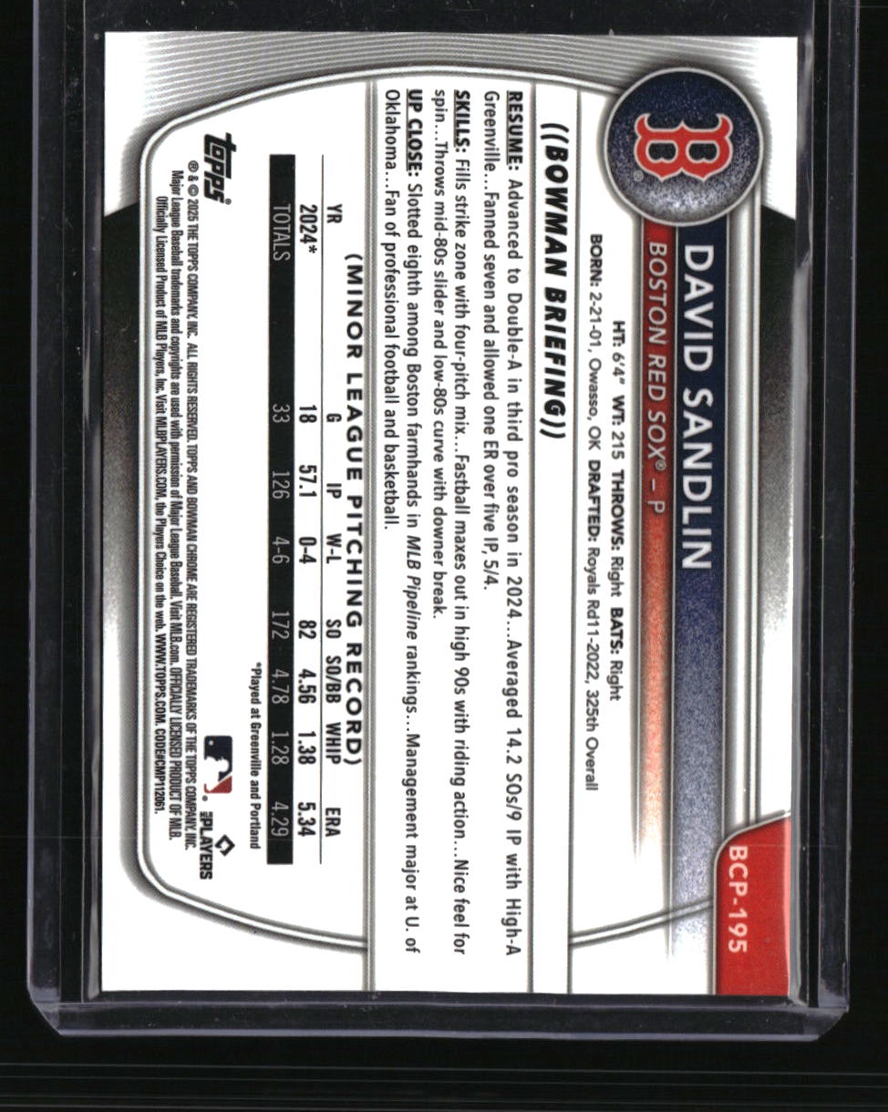 2025 Bowman Chrome David Sandlin Prospects Orange Shimmer #/25