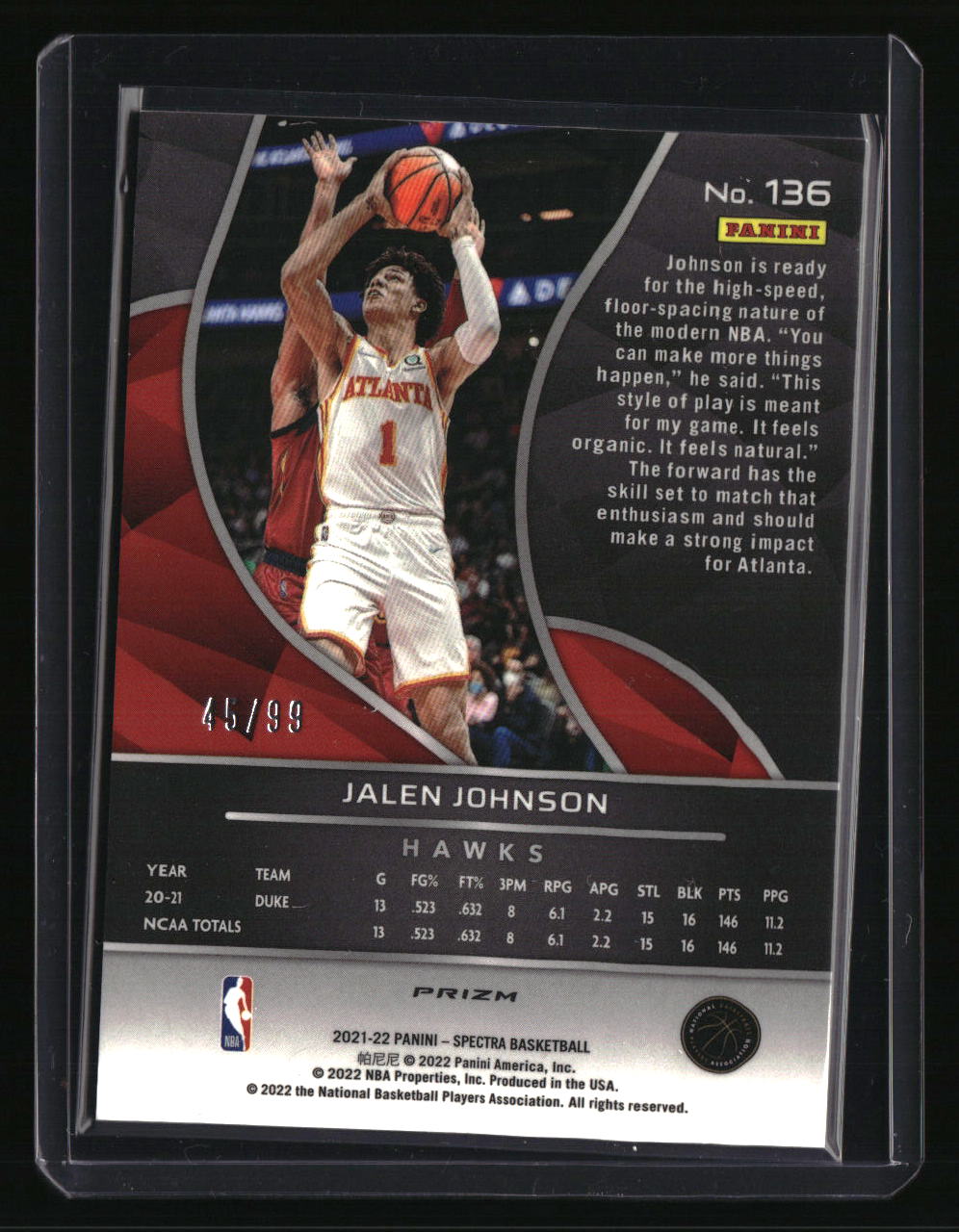2021-22 Panini Spectra Jalen Johnson Celestial #/99