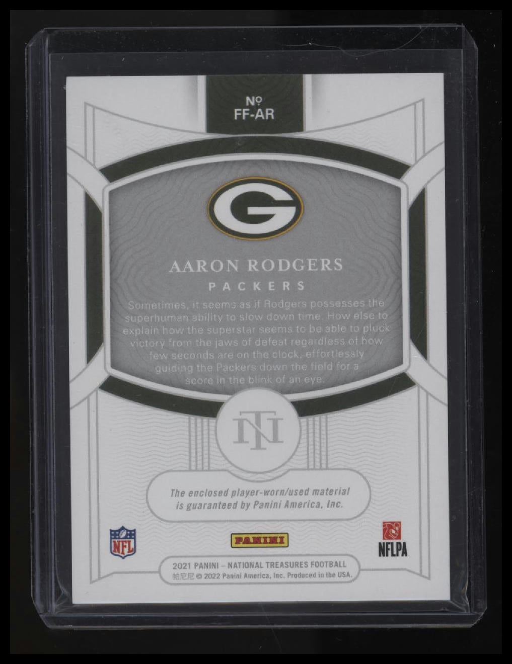 2021 Panini National Treasures Aaron Rodgers Framed Fabric #/99
