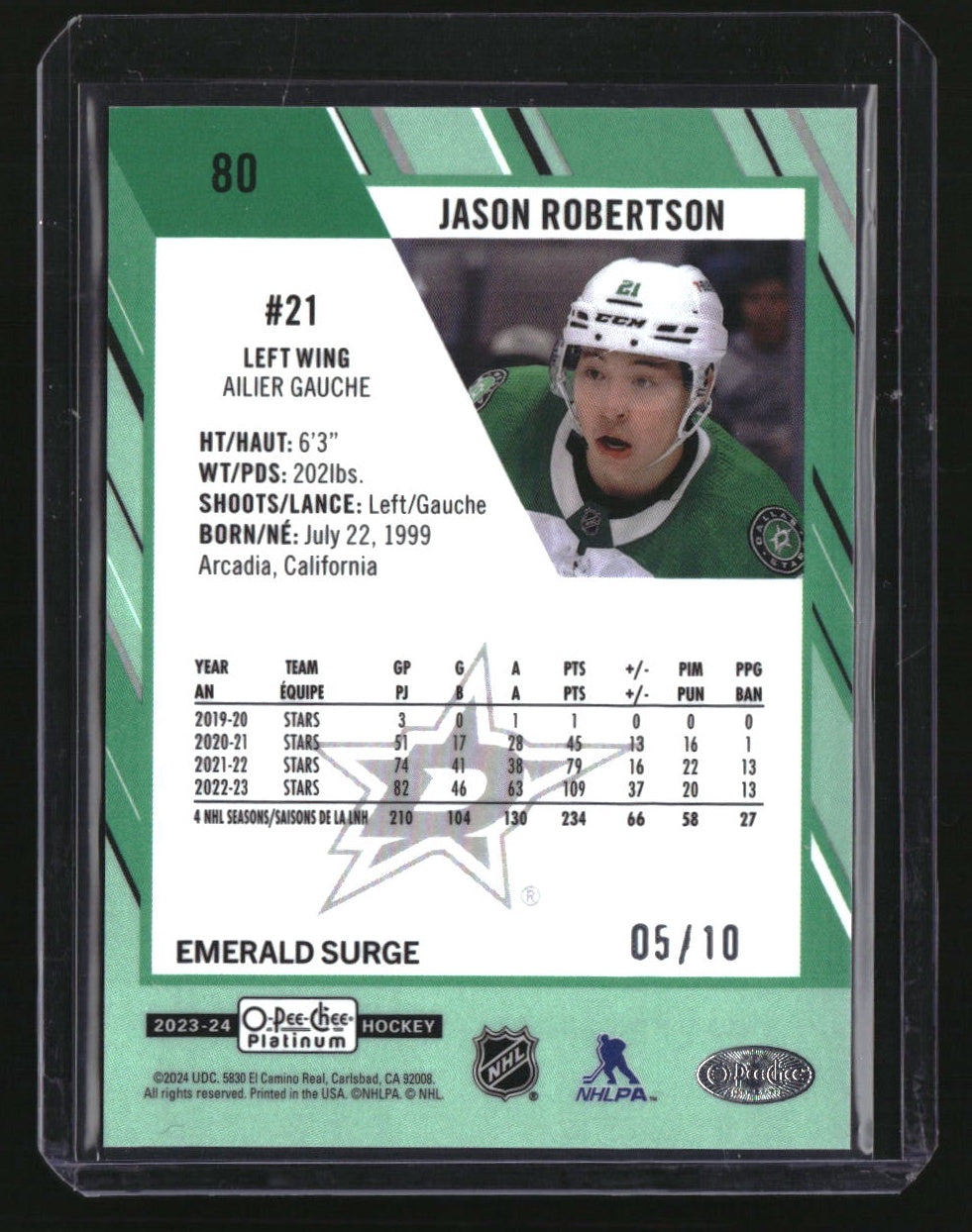 2023-24 O-Pee-Chee Platinum #80 Jason Robertson Emerald Surge #/10